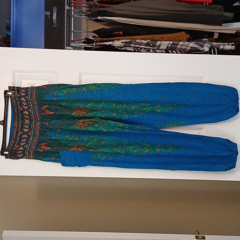 Bohemian Island Peacock Boho Harem Pants Women's Small